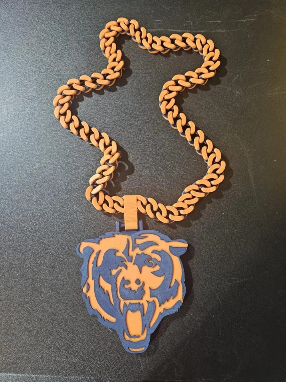 3d Printed Chicago Bears Orange and Navy Bear-Head Pendant